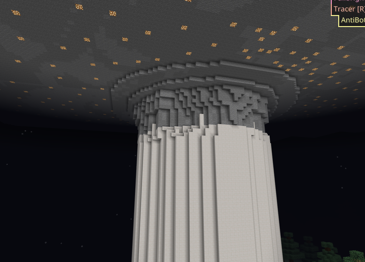 Монументальная колонна под землёй в Minecraft