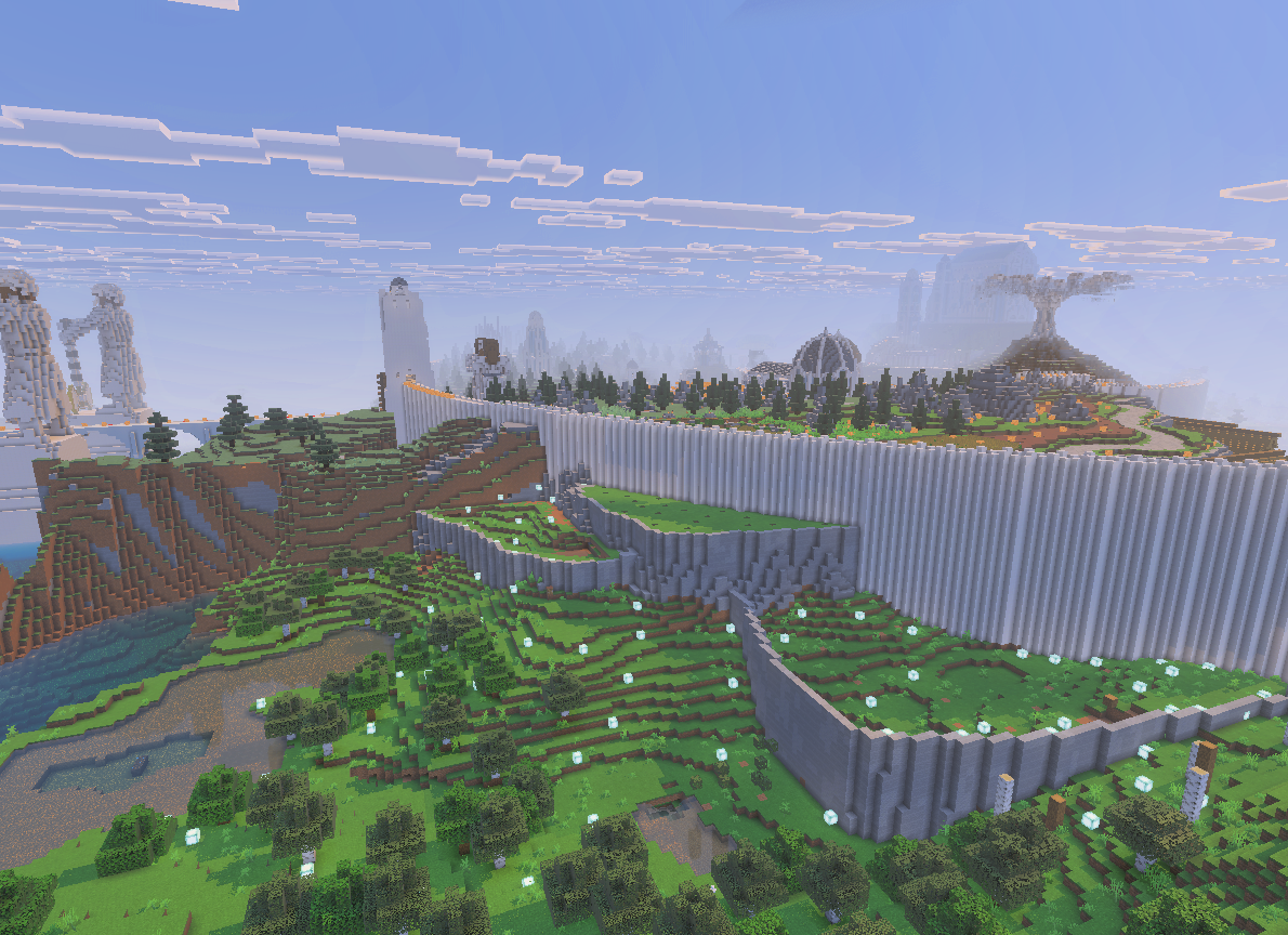Крепостная стена и ландшафт крупного Minecraft-мира